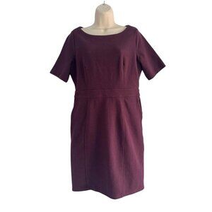 LOFT Women's Sz 12P Burgundy Short Sleeve Sheath Dress Career 12 Petite